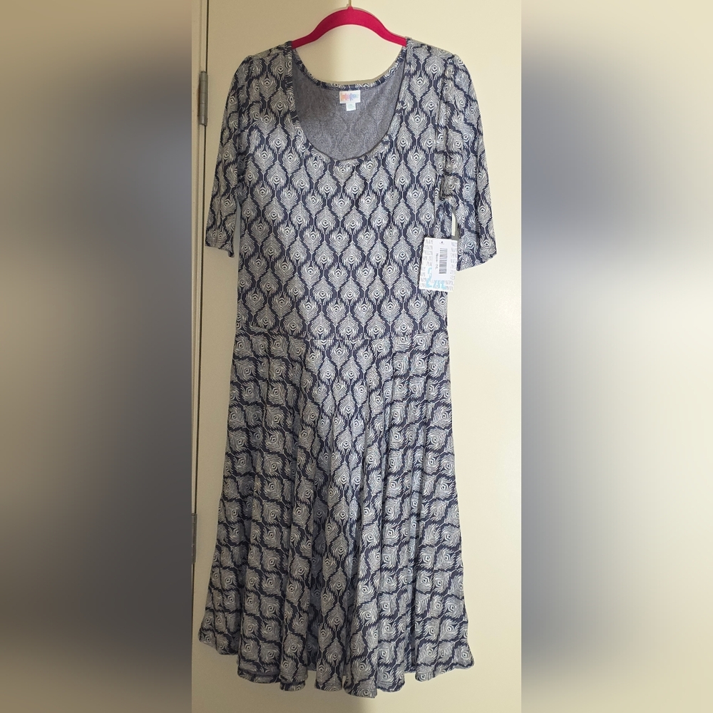 LuLaRoe Blue and White Textured Midi Dress